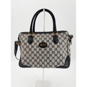 Gucci Vintage GG Supreme Navy Blue Monogram Boston Satchel Shoulder Bag 2Way